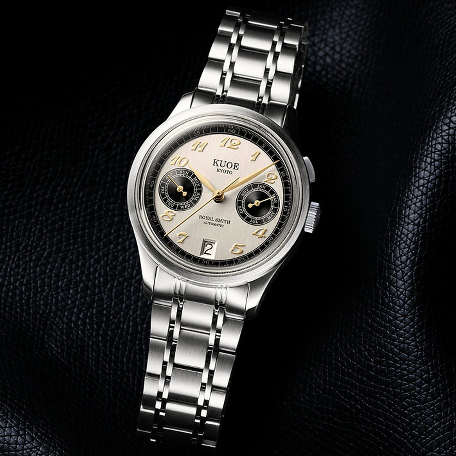 MONTRE KUOE ROYAL SMITH 90-010 PANDA X VERTICAL BRUSHED  DIAL / MIXED-LINK BRACELET / EXHIBITION CASEBACK