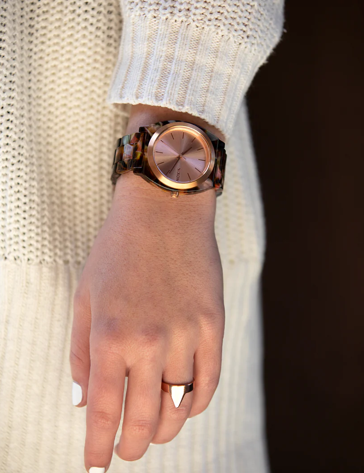 NIXON TIME TELLER ACETATE ROSE GOLD PINK TORTOISE