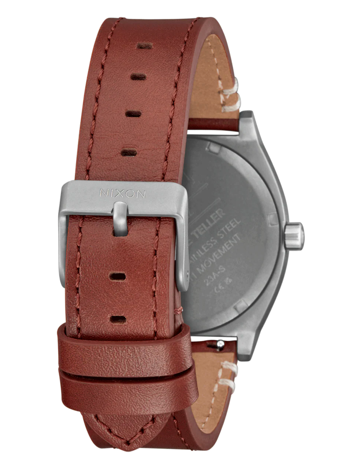 NIXON TIME TELLER LEATHER LT GUNMETAL  BASALT SIENNA