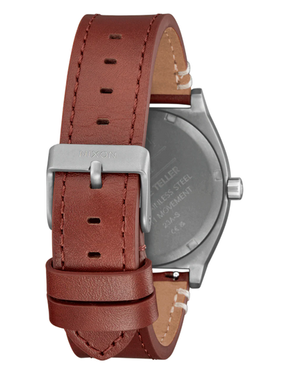 NIXON TIME TELLER LEATHER LT GUNMETAL  BASALT SIENNA