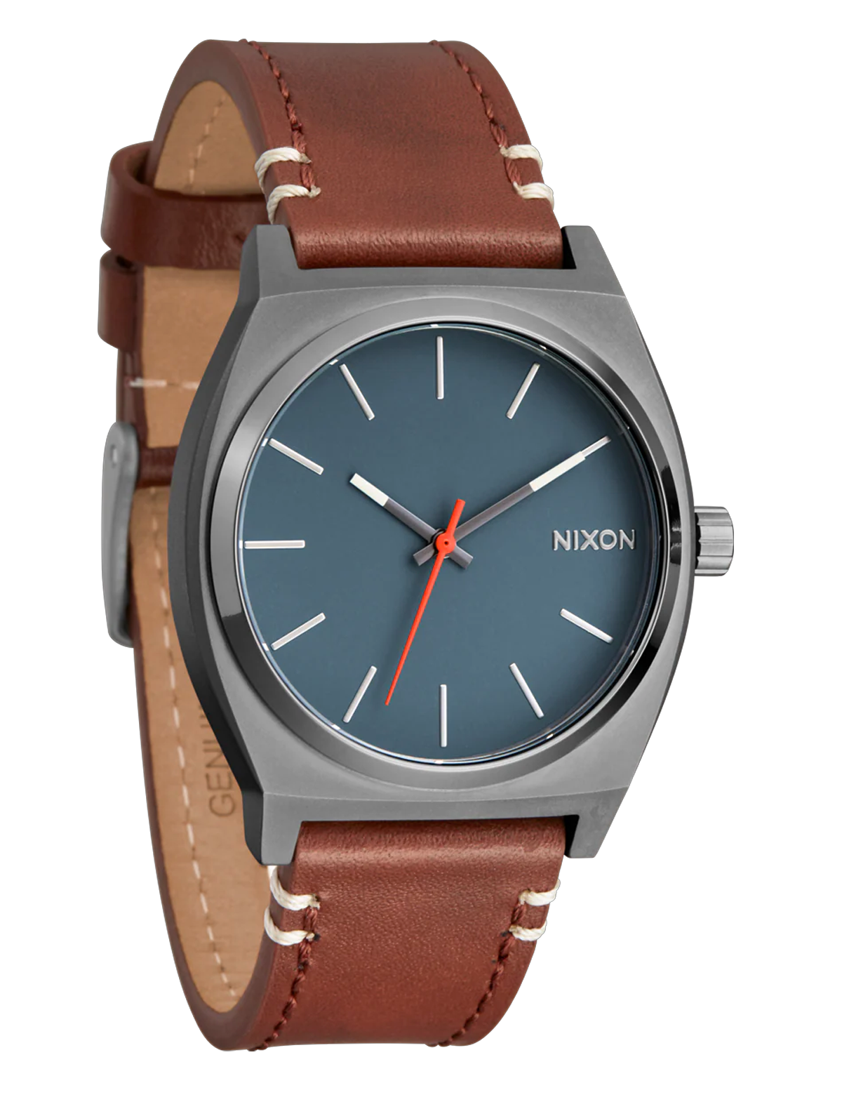 NIXON TIME TELLER LEATHER LT GUNMETAL  BASALT SIENNA
