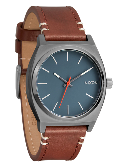 NIXON TIME TELLER LEATHER LT GUNMETAL  BASALT SIENNA