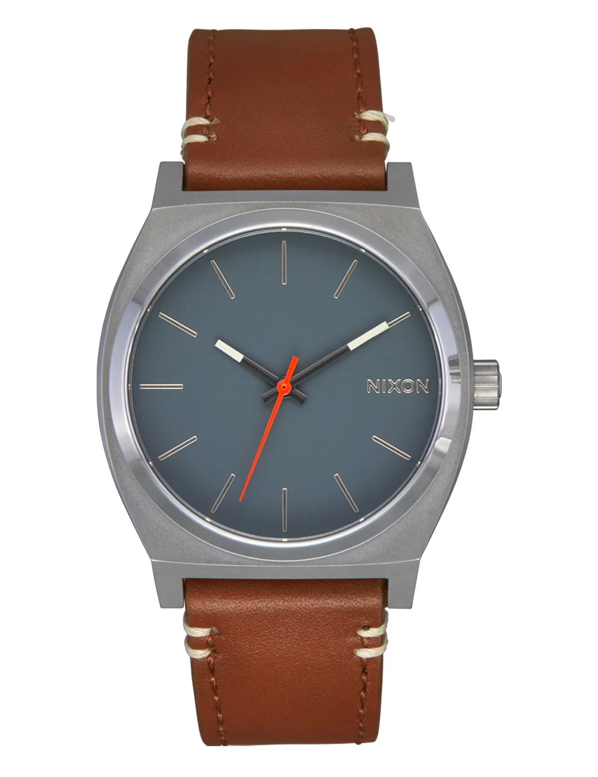 NIXON TIME TELLER LEATHER LT GUNMETAL  BASALT SIENNA