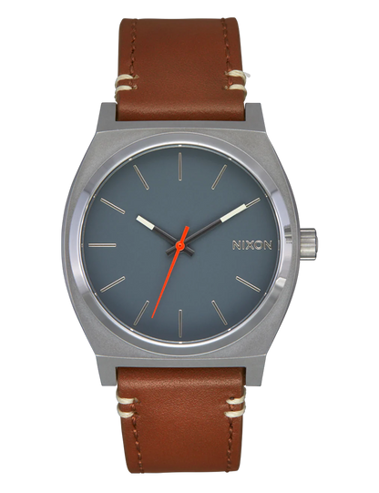 NIXON TIME TELLER LEATHER LT GUNMETAL  BASALT SIENNA