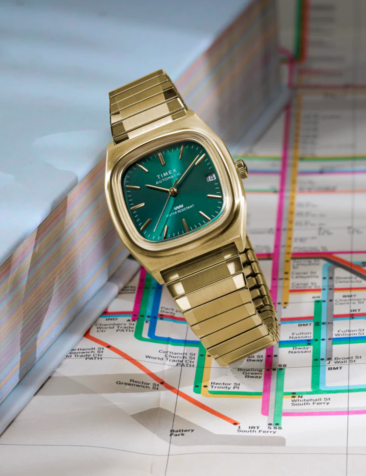 TIMEX AUTOMATIC 1983 E-LINE REISSUE 34MM GOLD GREEN TW2Y677