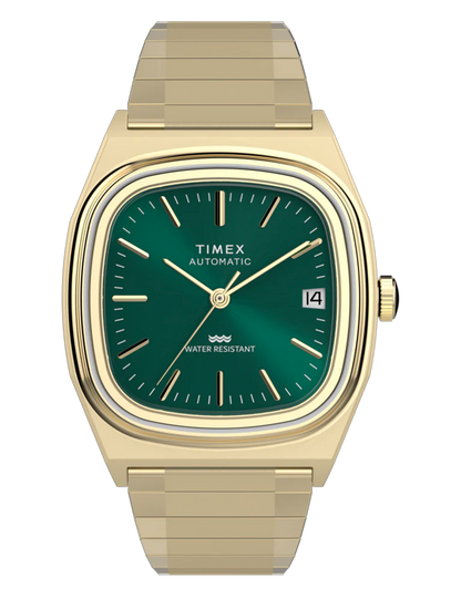 TIMEX AUTOMATIC 1983 E-LINE REISSUE 34MM GOLD GREEN TW2Y677