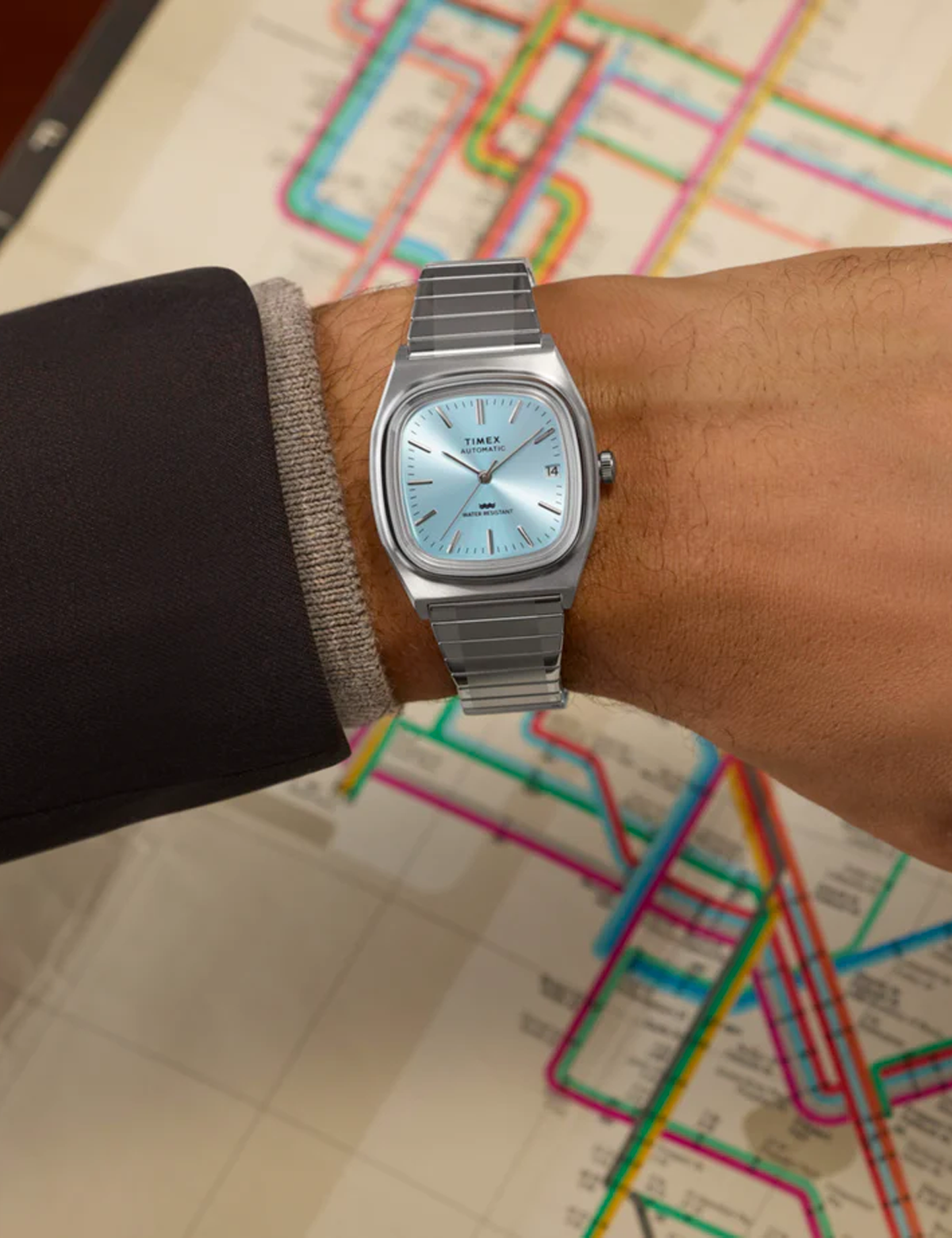 TIMEX AUTOMATIC 1983 E-LINE REISSUE 34MM LIGHT BLUE