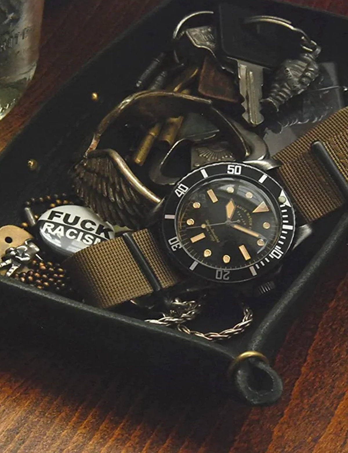 VAGUE WATCH BLACK SUB OLIVE AND BLACK NYLON