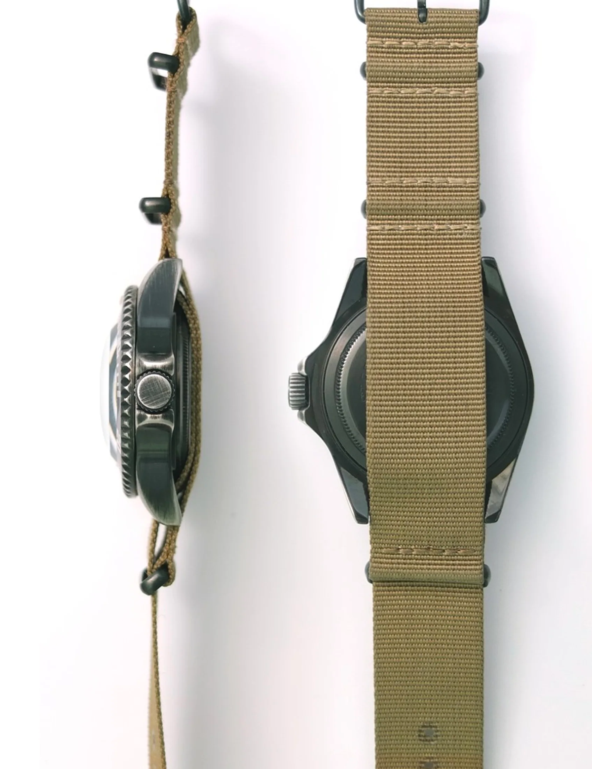 VAGUE WATCH BLACK SUB OLIVE AND BLACK NYLON
