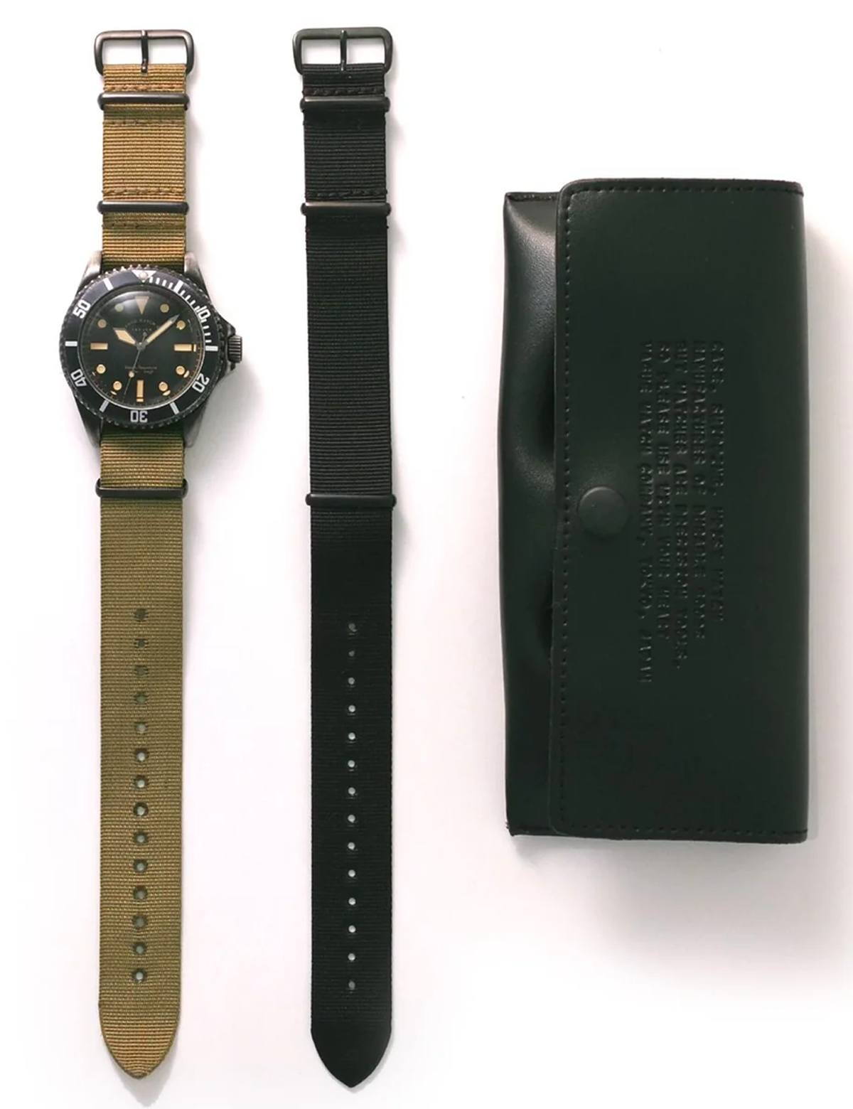 VAGUE WATCH BLACK SUB OLIVE AND BLACK NYLON