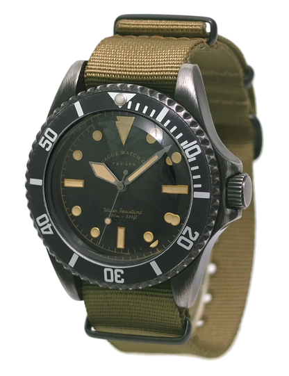 VAGUE WATCH BLACK SUB OLIVE AND BLACK NYLON