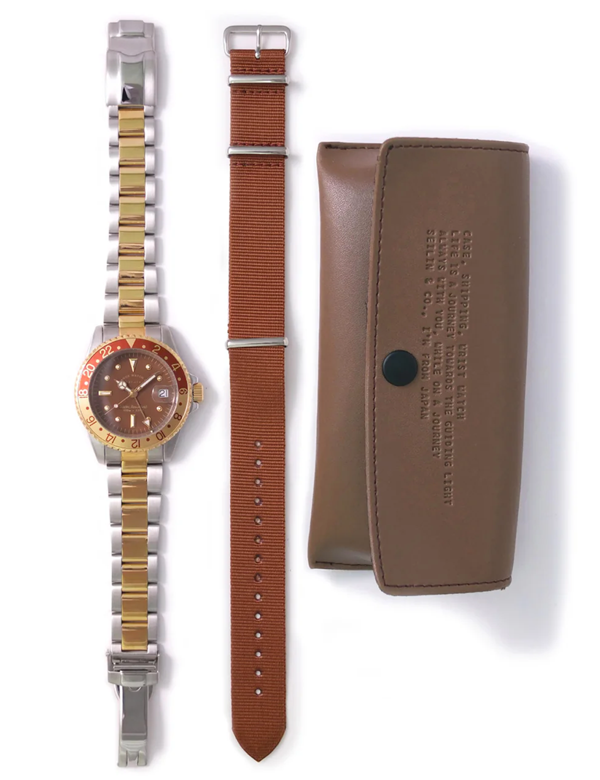 VAGUE WATCH BRWN GMT STAINLESS STEEL NYLON