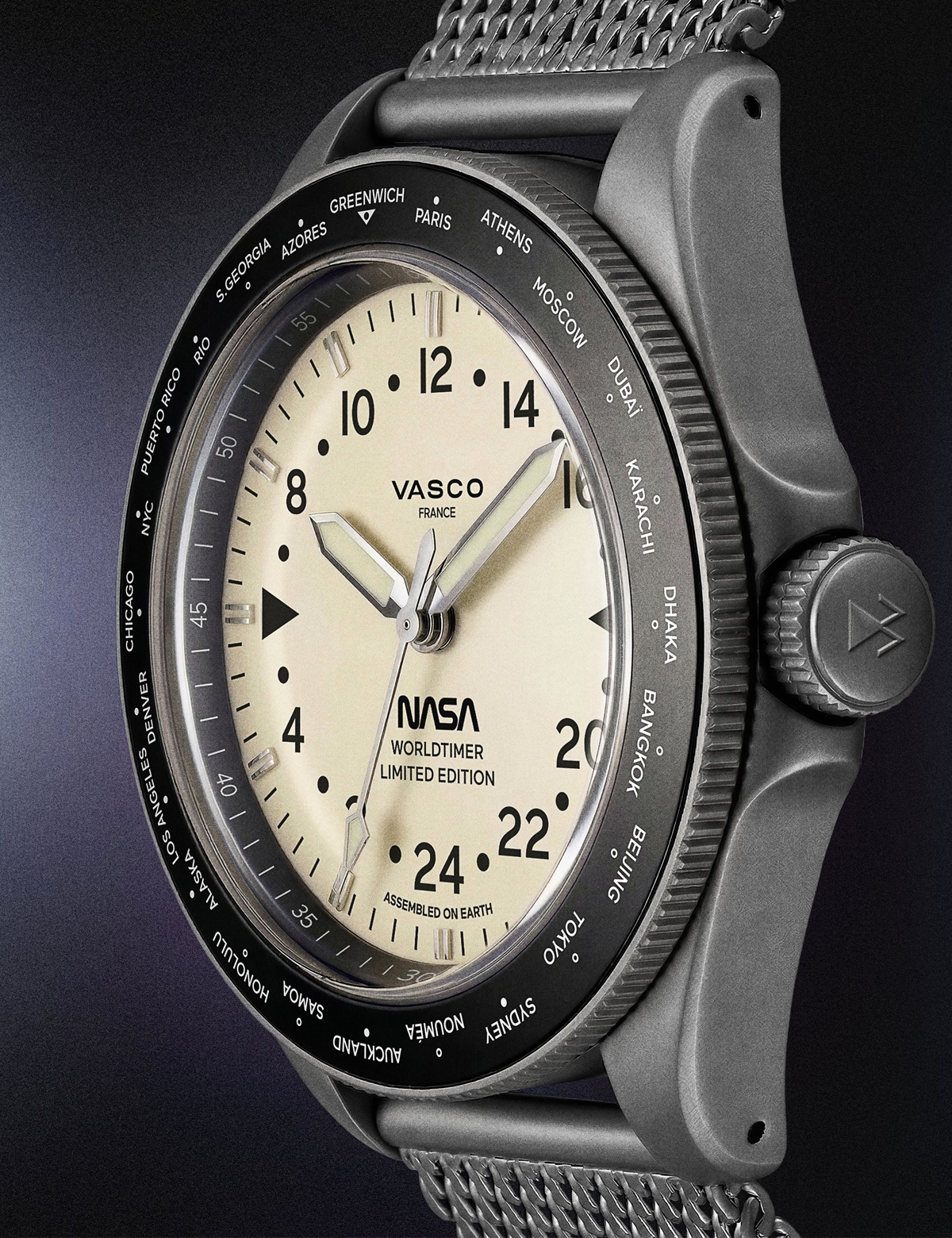 VASCO NASA® WORLDTIMER ACIER GRIS MAT